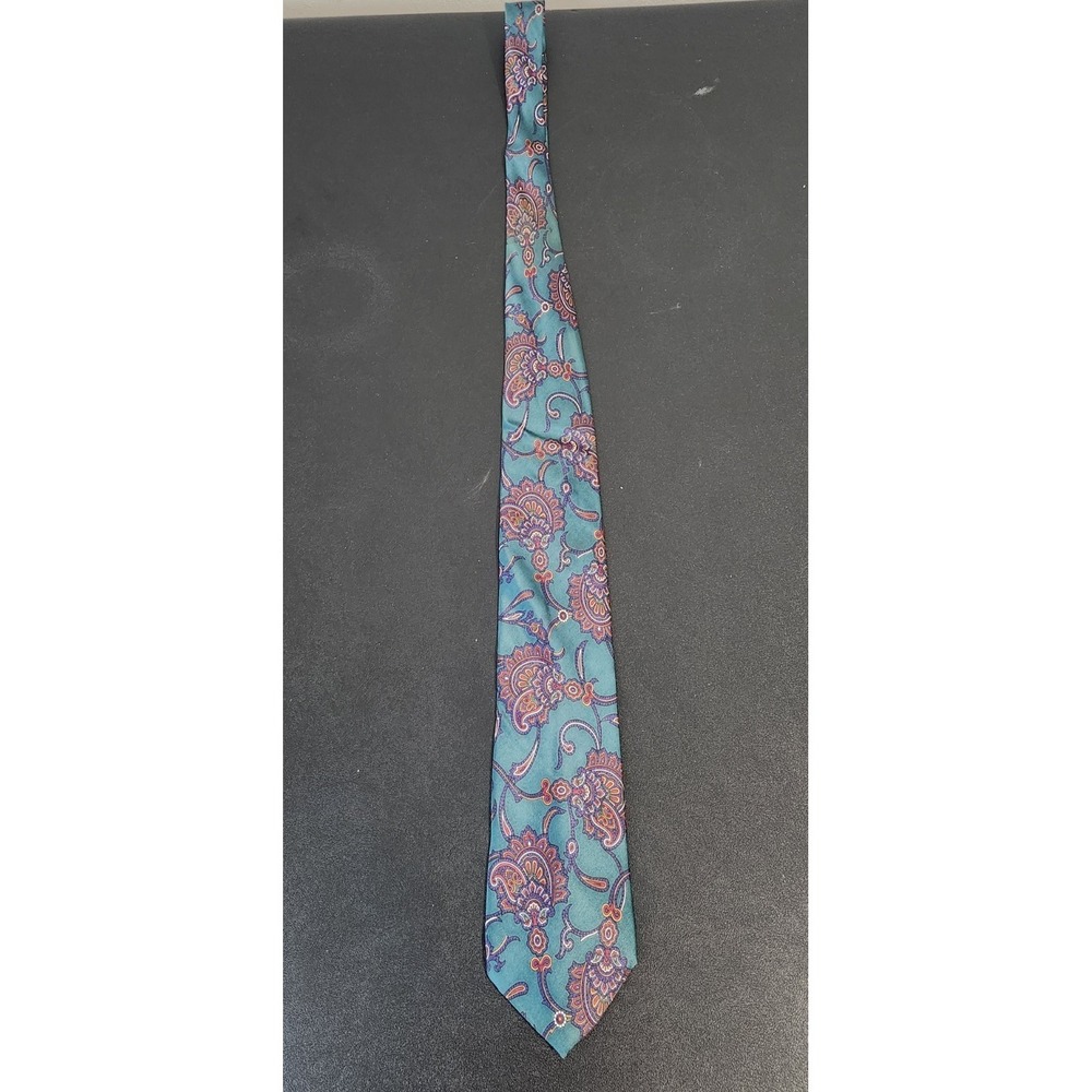 Ted Lapidus 100% Silk Paisley Tie – Teal Purple‎ Orange Pattern – 61" Italy